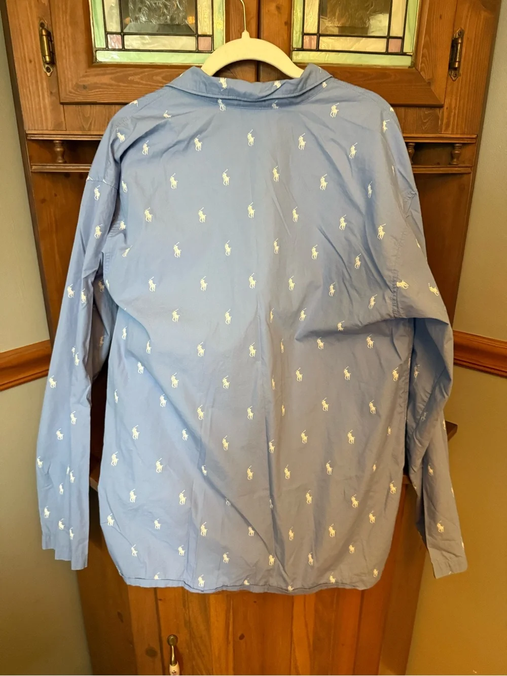 Polo Ralph Lauren Men's Blue Woven Cotton All-Over Pony Pajama Top - Size